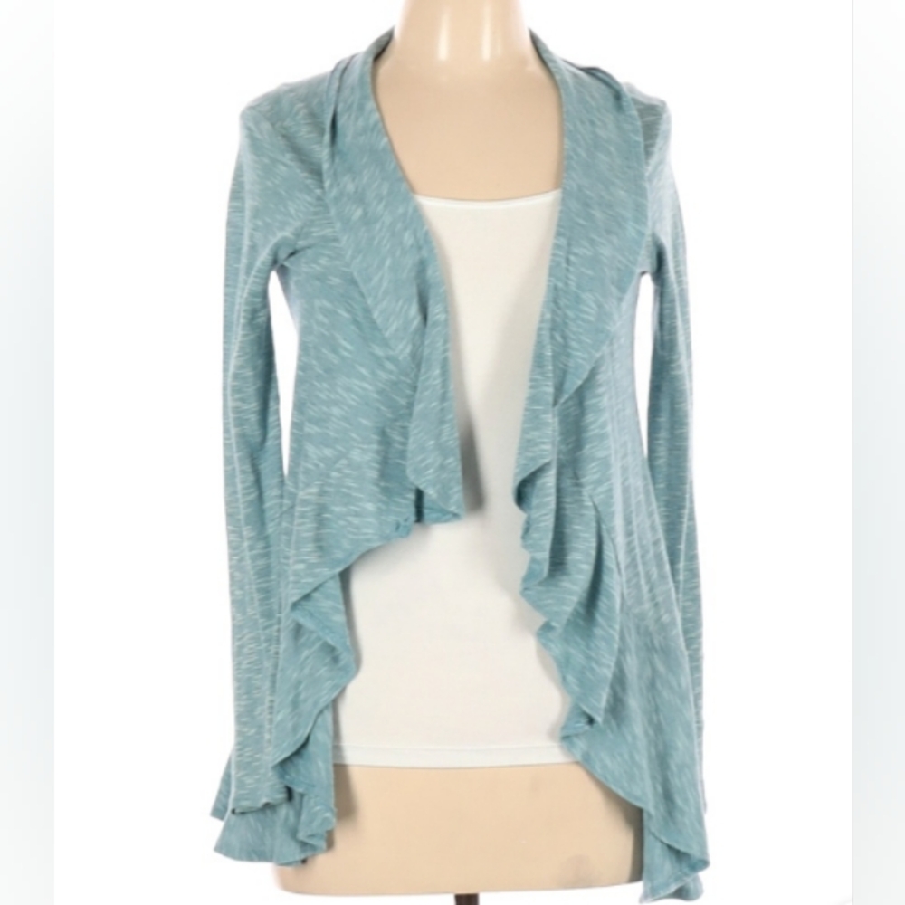 Love on a Hanger Blue Open Front Cardigan with Ruffled Sleeves